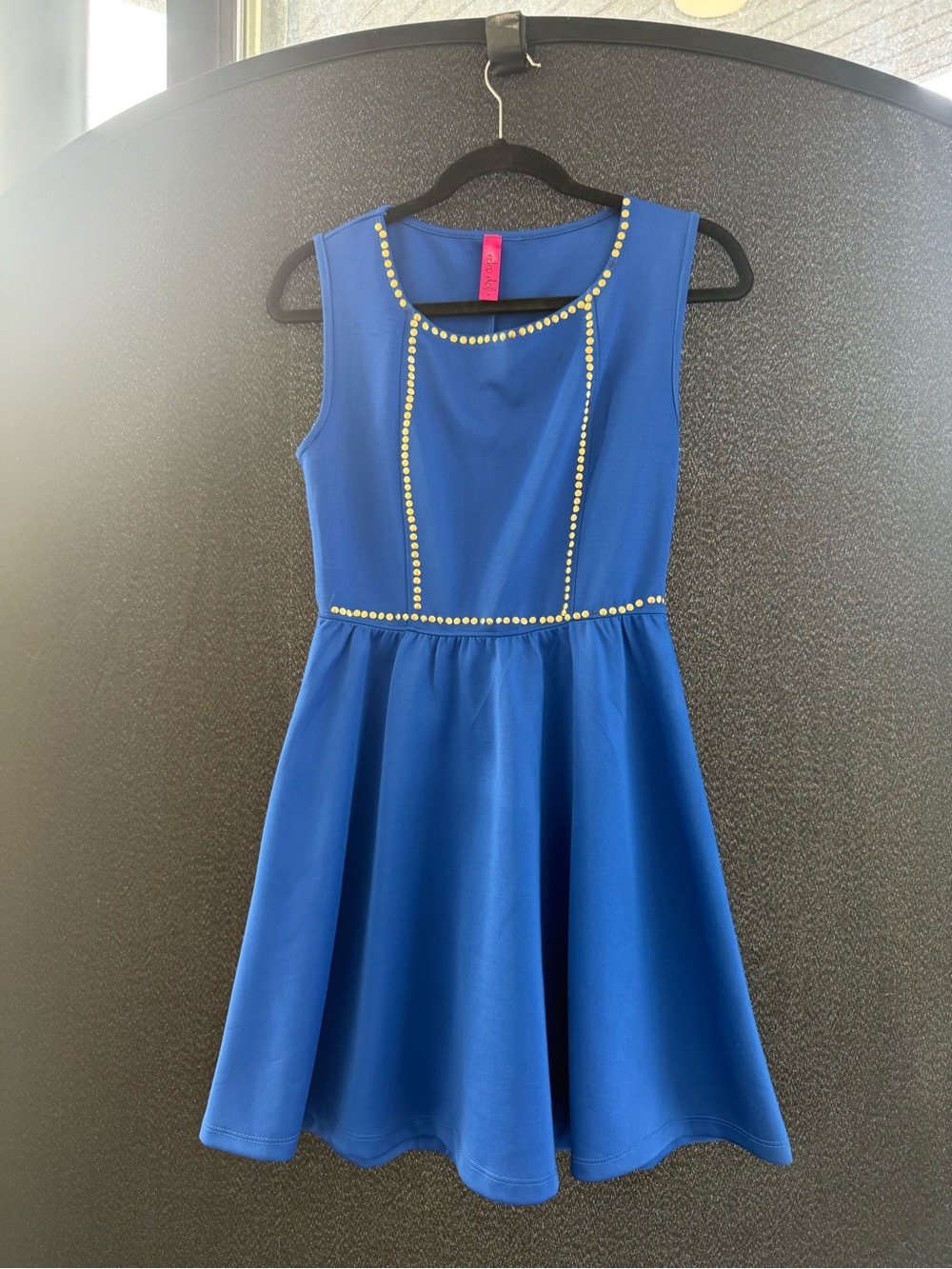 Girls Royal Blue Sleeveless Dress with Gold Stud Trim